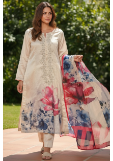 Off-White Floral Silk Suit
