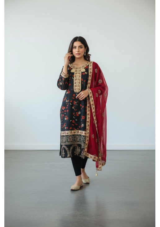 Black and Red Printed Suit