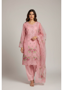 Pink Embroidered Organza Suit
