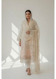 White and Peach Lawn Suit