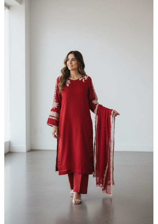 Burgundy Embroidered Suit