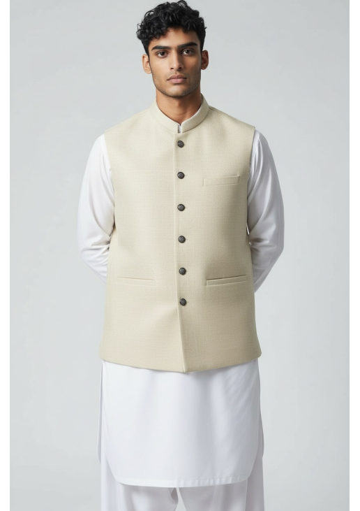 Men Off-White Waistcoat 