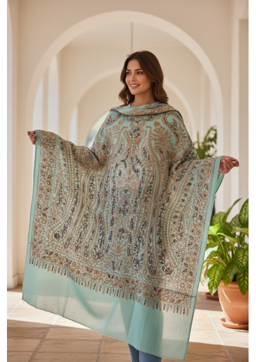 Teal Embroidered Stole