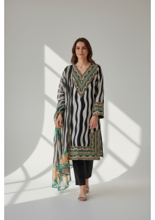 Black & White Striped Silk Suit